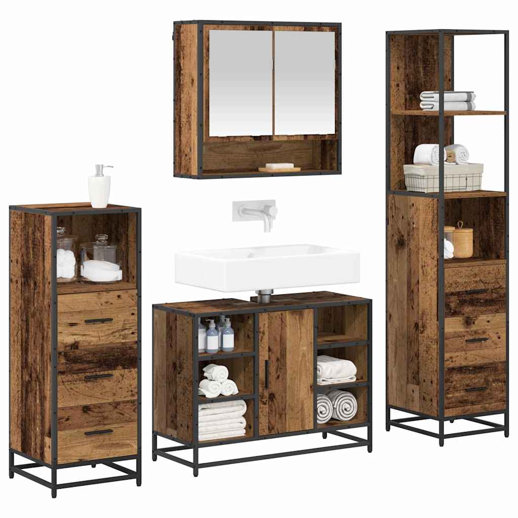 Badezimmermöbel-Set mit Schubladen 4 pcs Altholz Holzwerkstoff