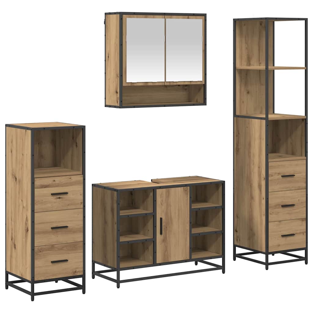 Badezimmermöbel-Set mit Regal 4 pcs Artisan-Eiche Holzwerkstoff