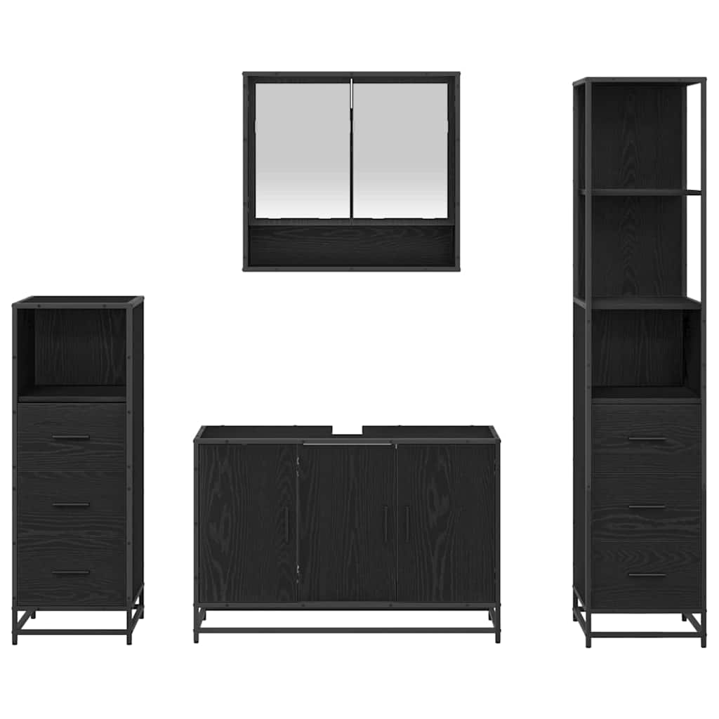Badezimmermöbel-Set 4 pcs Schwarz Eichen-Optik Holzwerkstoff