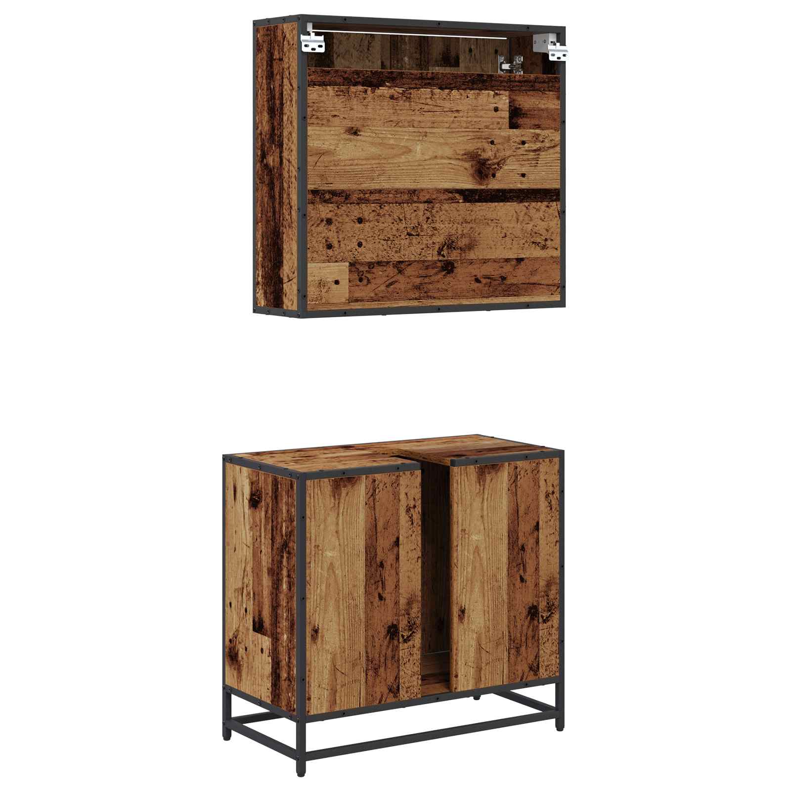 Badezimmermöbel-Set mit Regal 2 pcs Altholz Holzwerkstoff