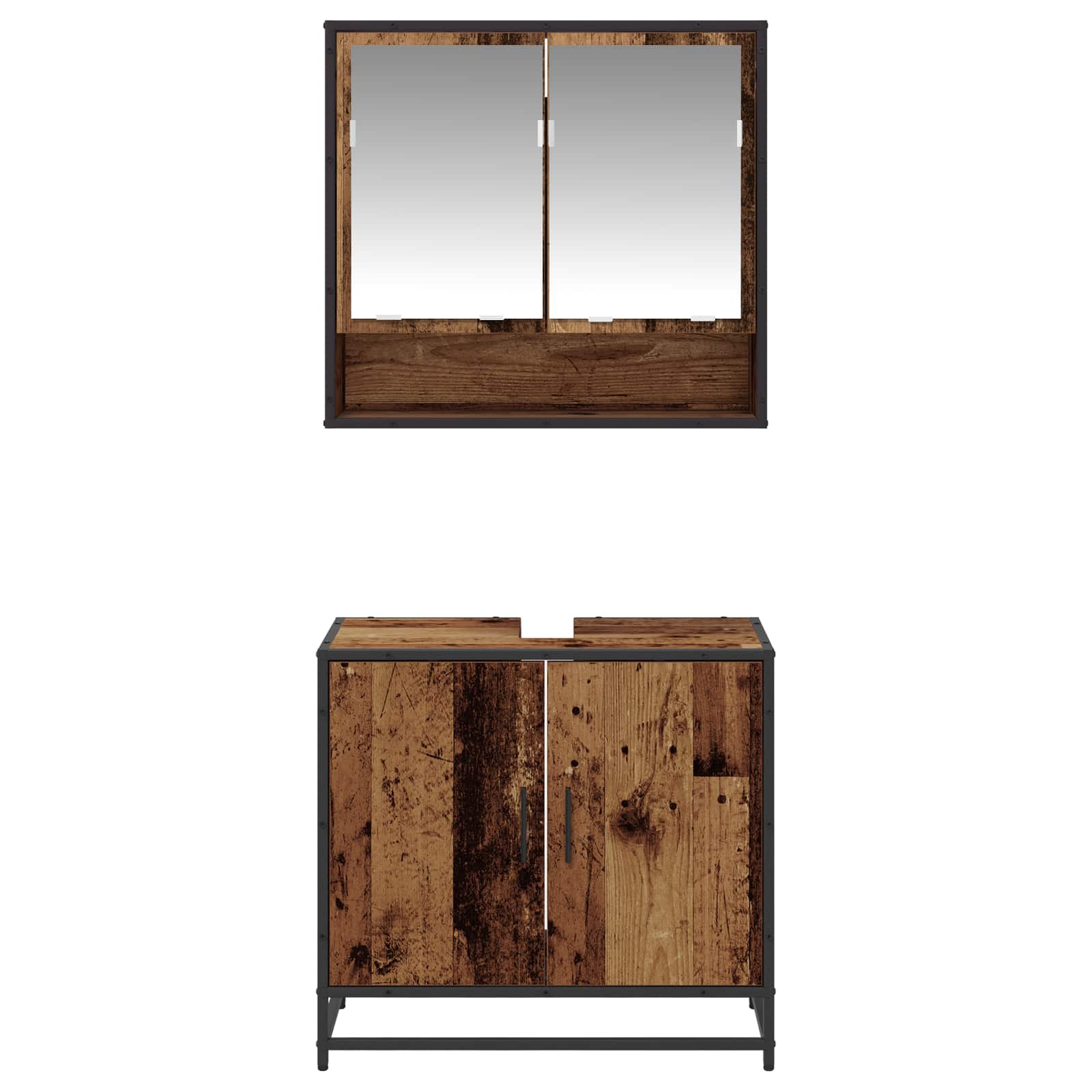 Badezimmermöbel-Set mit Regal 2 pcs Altholz Holzwerkstoff