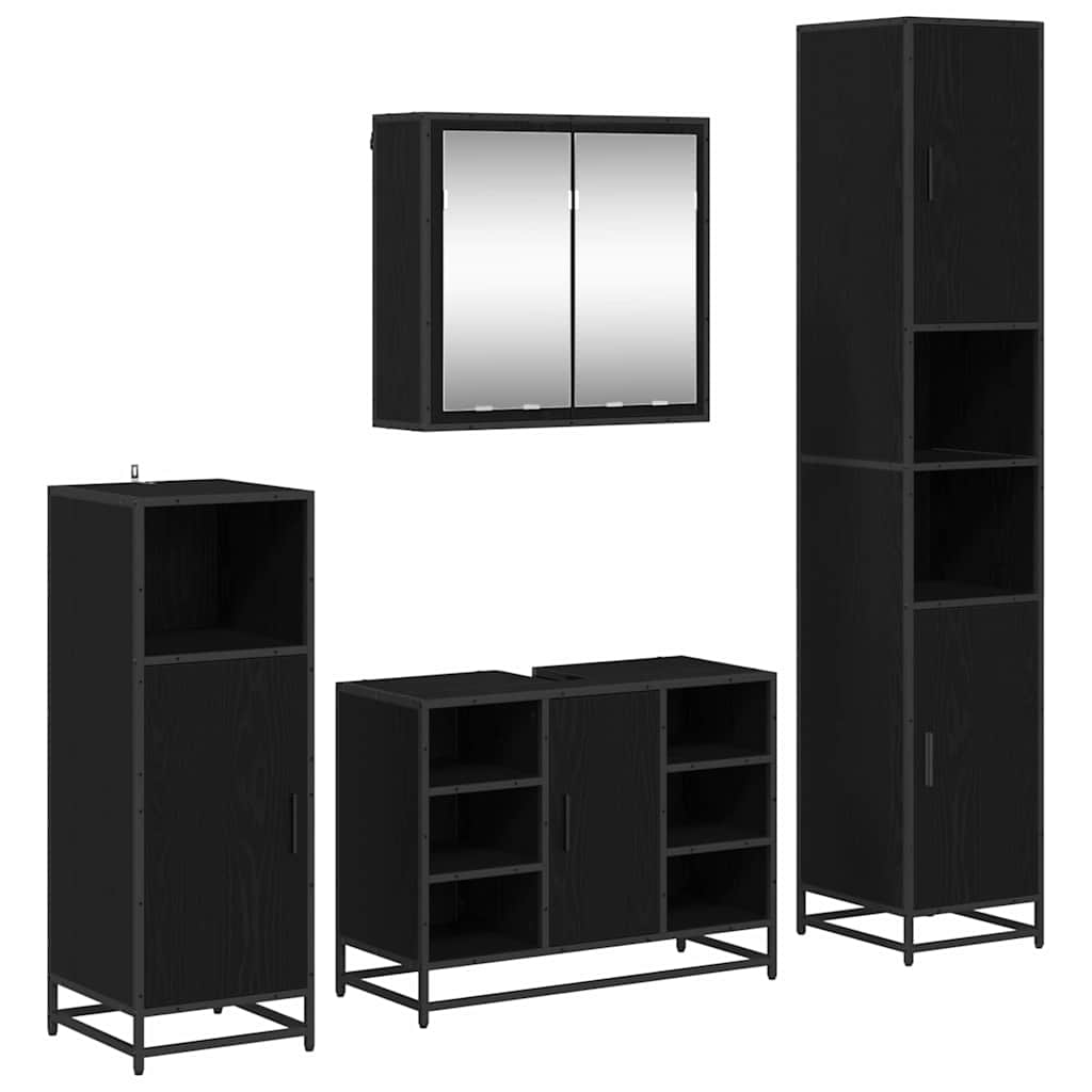 Badezimmermöbel-Set 4 pcs Schwarz Eichen-Optik Holzwerkstoff