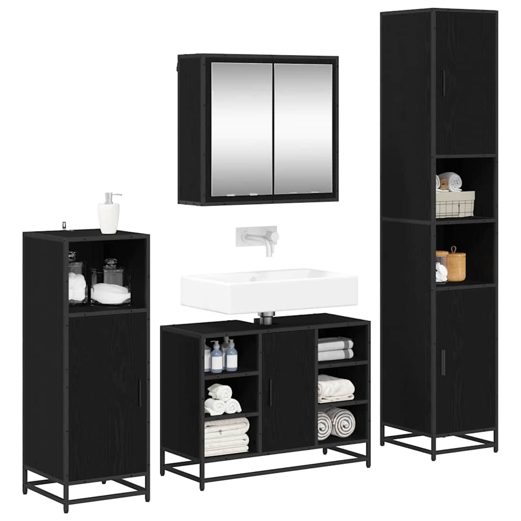 Badezimmermöbel-Set 4 pcs Schwarz Eichen-Optik Holzwerkstoff