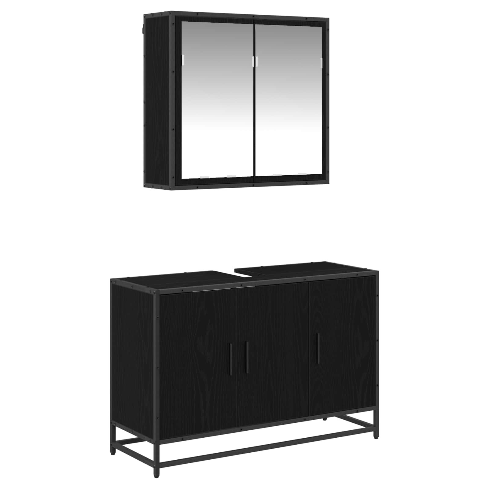 Badezimmermöbel-Set 2 pcs Schwarz Eichen-Optik Holzwerkstoff