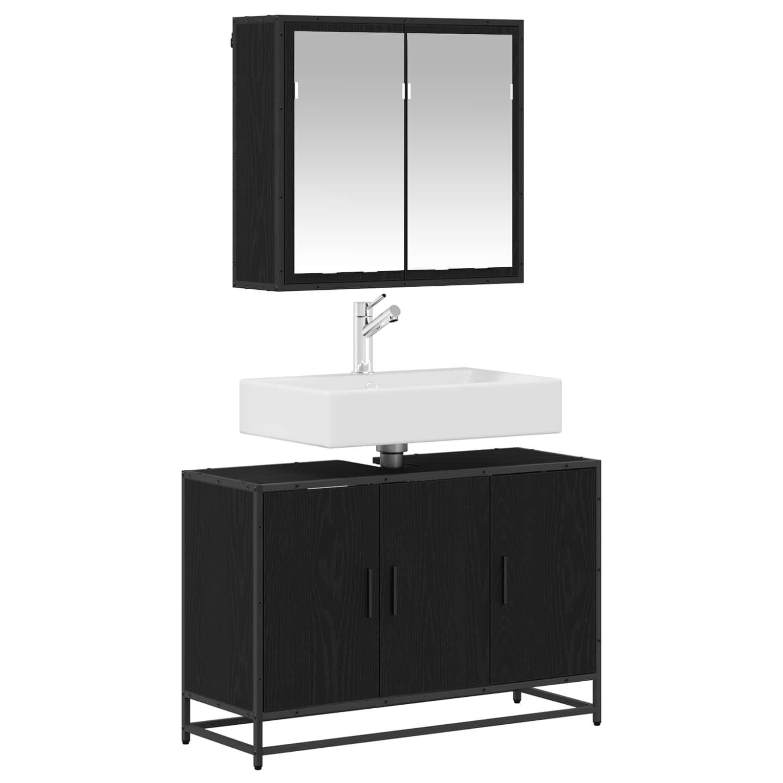 Badezimmermöbel-Set 2 pcs Schwarz Eichen-Optik Holzwerkstoff