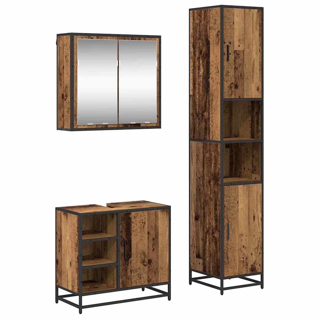 Badezimmermöbel-Set mit Regal 3 pcs Altholz Holzwerkstoff