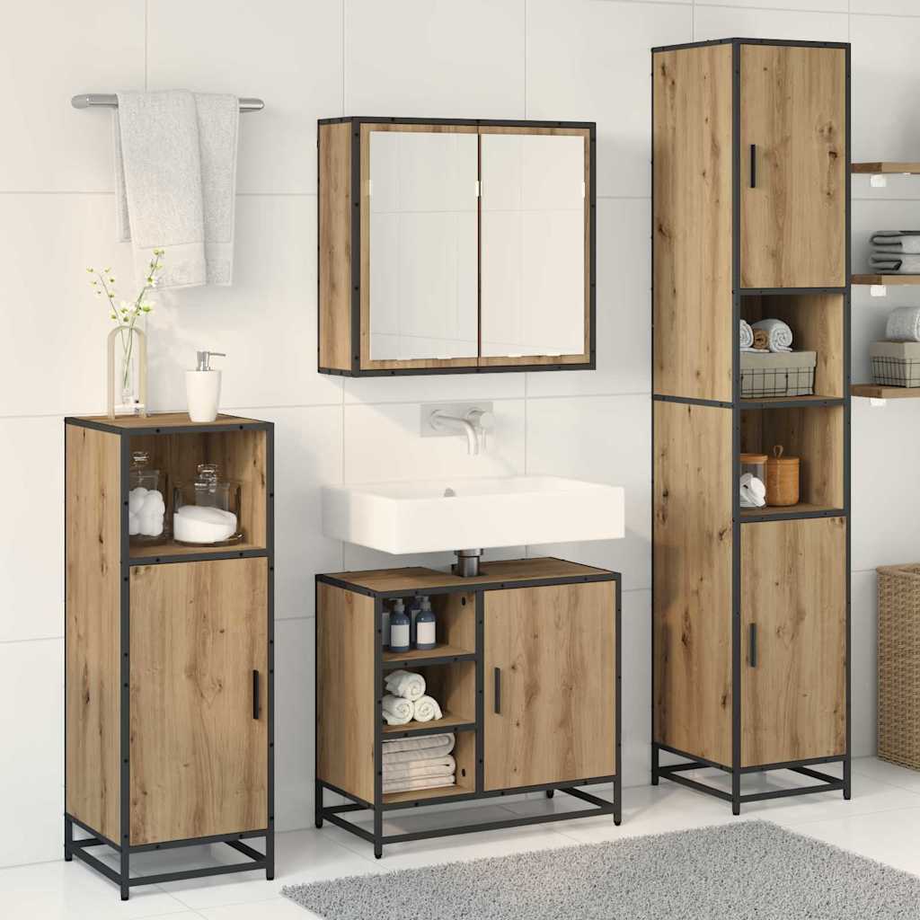 Badezimmermöbel-Set mit Regal 3 pcs Artisan-Eiche Holzwerkstoff