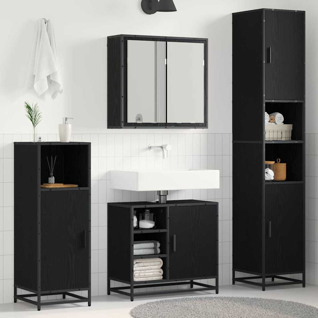 Badezimmermöbel-Set 3 pcs Schwarz Eichen-Optik Holzwerkstoff