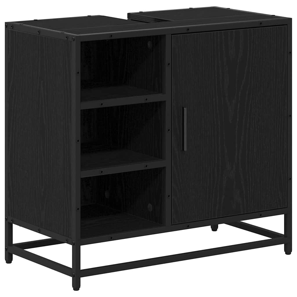 Badezimmermöbel-Set 3 pcs Schwarz Eichen-Optik Holzwerkstoff