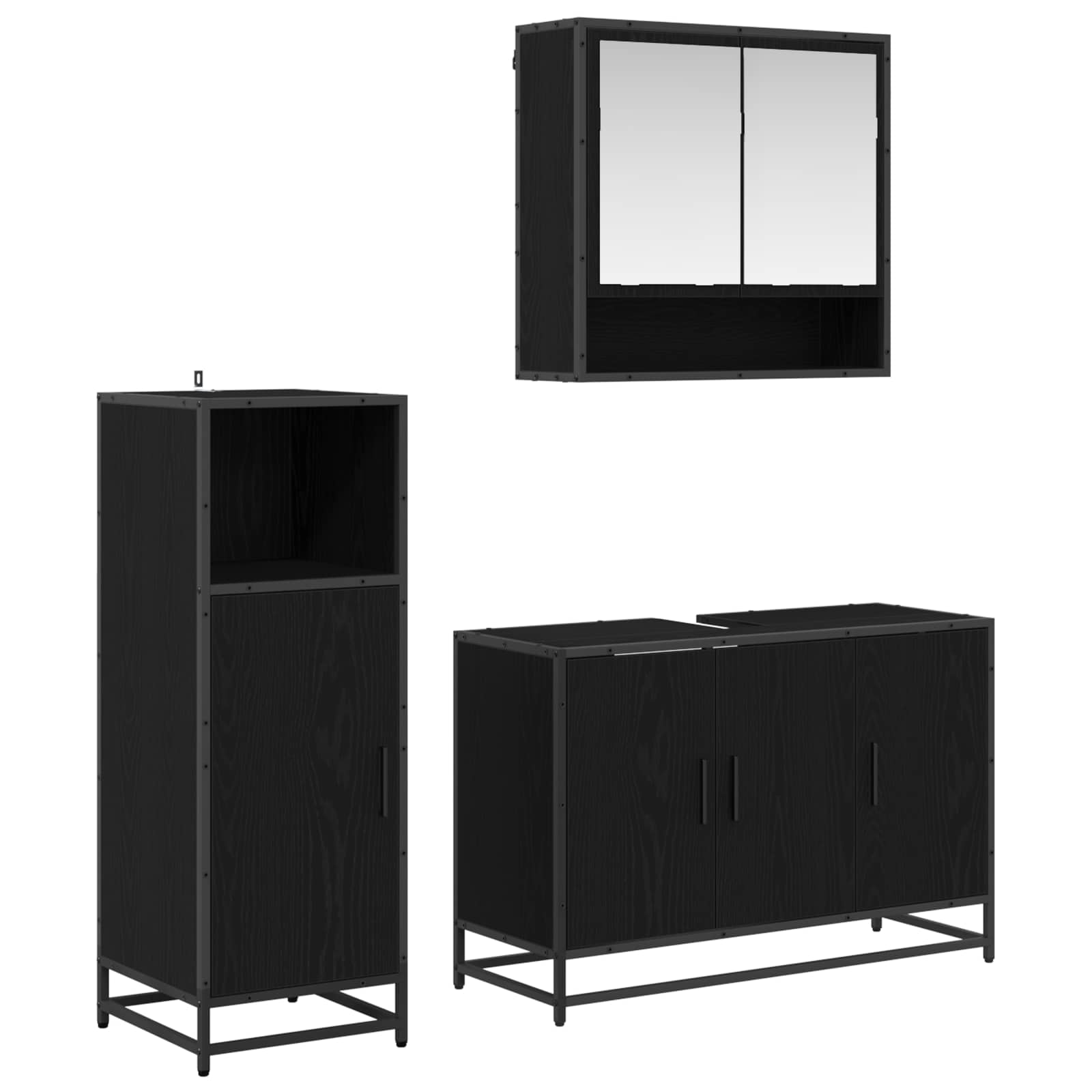 Badezimmermöbel-Set 3 pcs Schwarz Eichen-Optik Holzwerkstoff