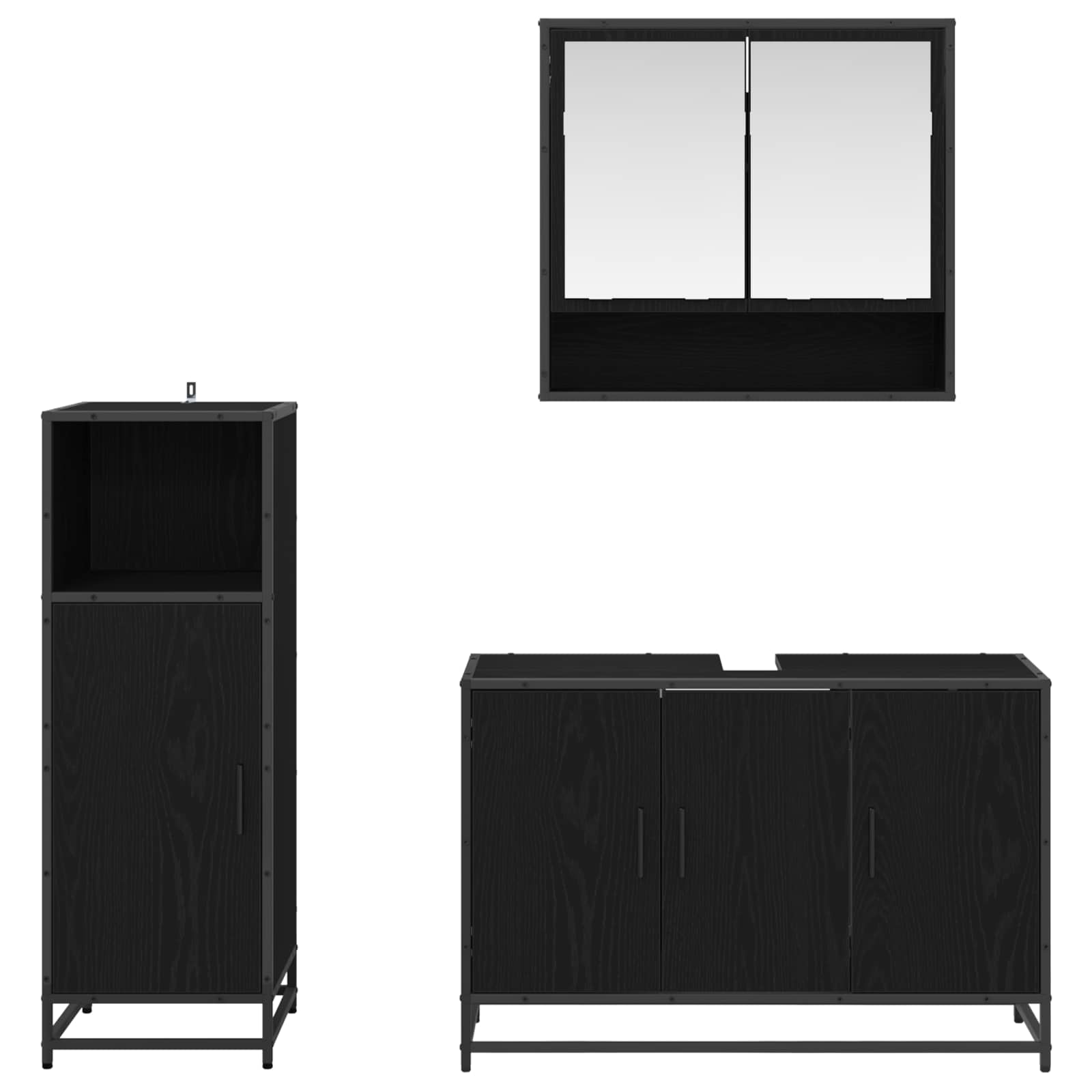 Badezimmermöbel-Set 3 pcs Schwarz Eichen-Optik Holzwerkstoff