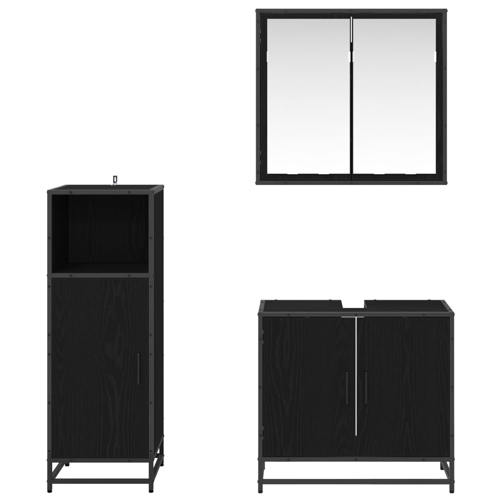 Badezimmermöbel-Set 3 pcs Schwarz Eichen-Optik Holzwerkstoff