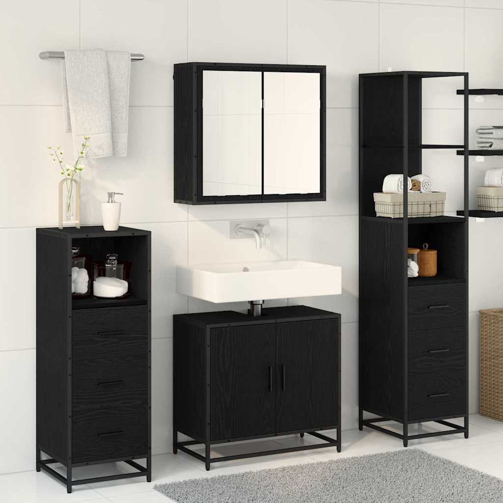Badezimmermöbel-Set 4 pcs Schwarz Eichen-Optik Holzwerkstoff
