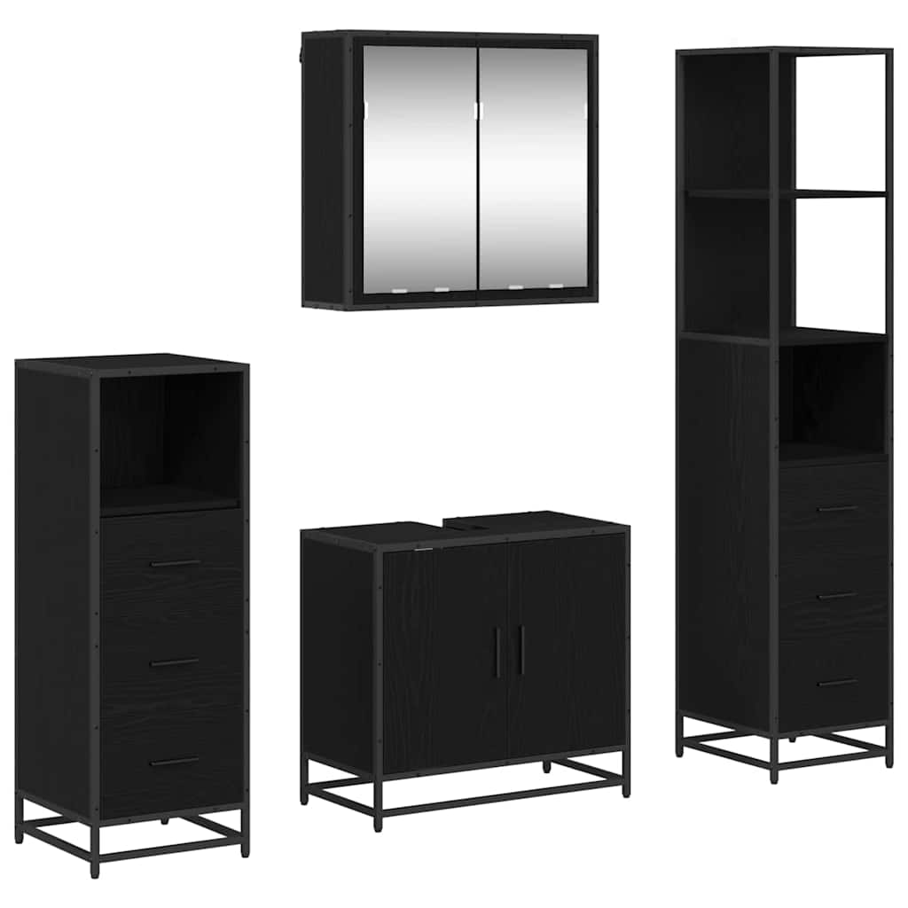Badezimmermöbel-Set 4 pcs Schwarz Eichen-Optik Holzwerkstoff