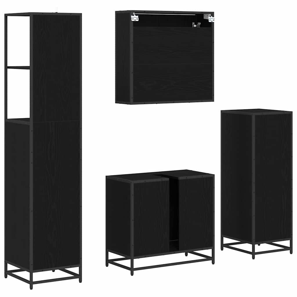 Badezimmermöbel-Set 4 pcs Schwarz Eichen-Optik Holzwerkstoff