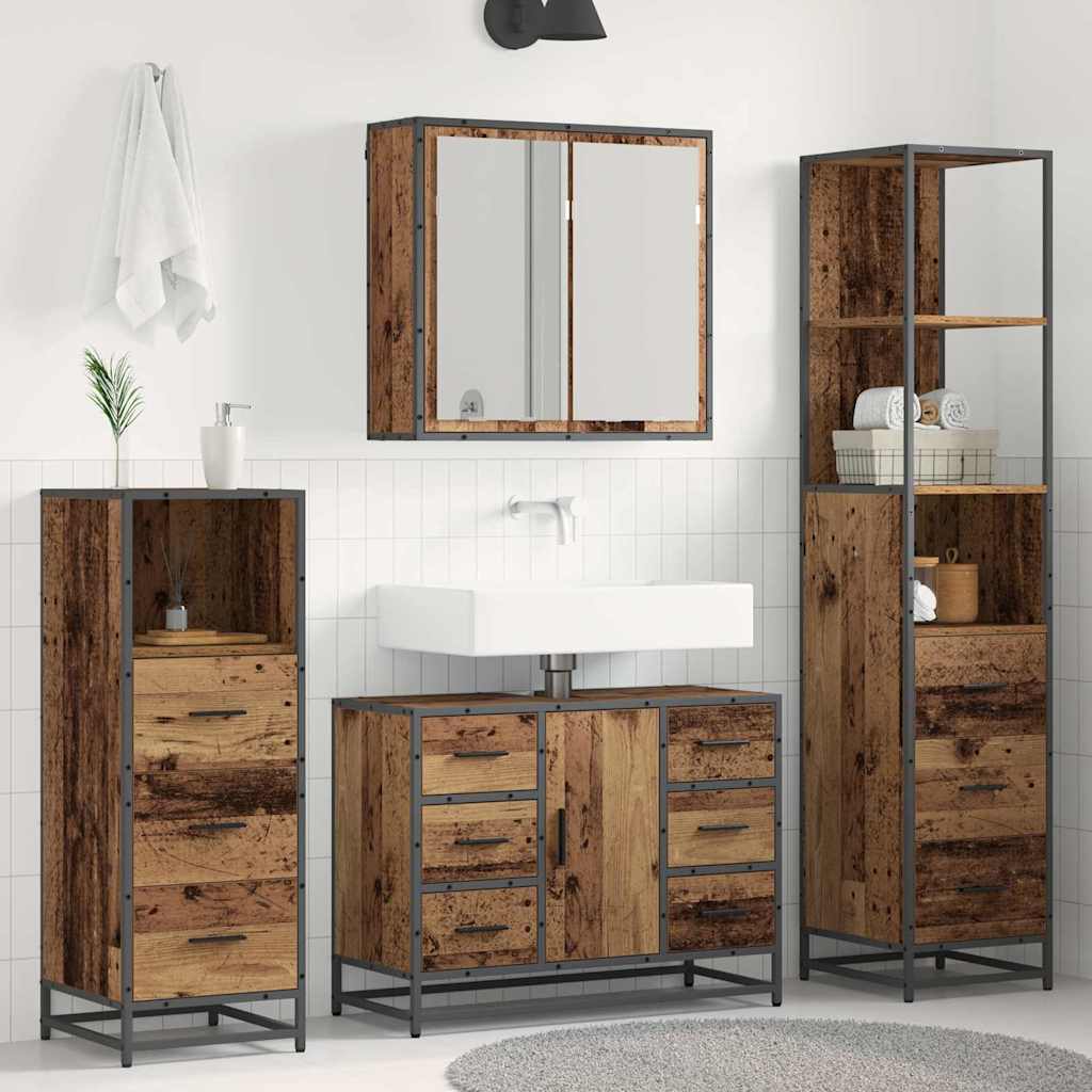 Badezimmermöbel-Set mit Schubladen 3 pcs Altholz Holzwerkstoff