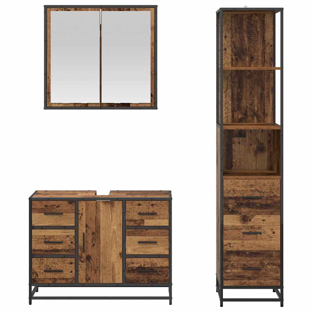 Badezimmermöbel-Set mit Schubladen 3 pcs Altholz Holzwerkstoff