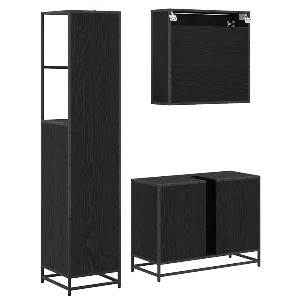 Badezimmermöbel-Set 3 pcs Schwarz Eichen-Optik Holzwerkstoff