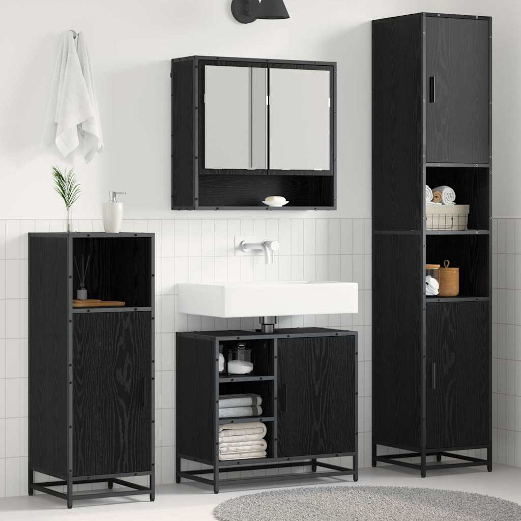 Badezimmermöbel-Set 4 pcs Schwarz Eichen-Optik Holzwerkstoff