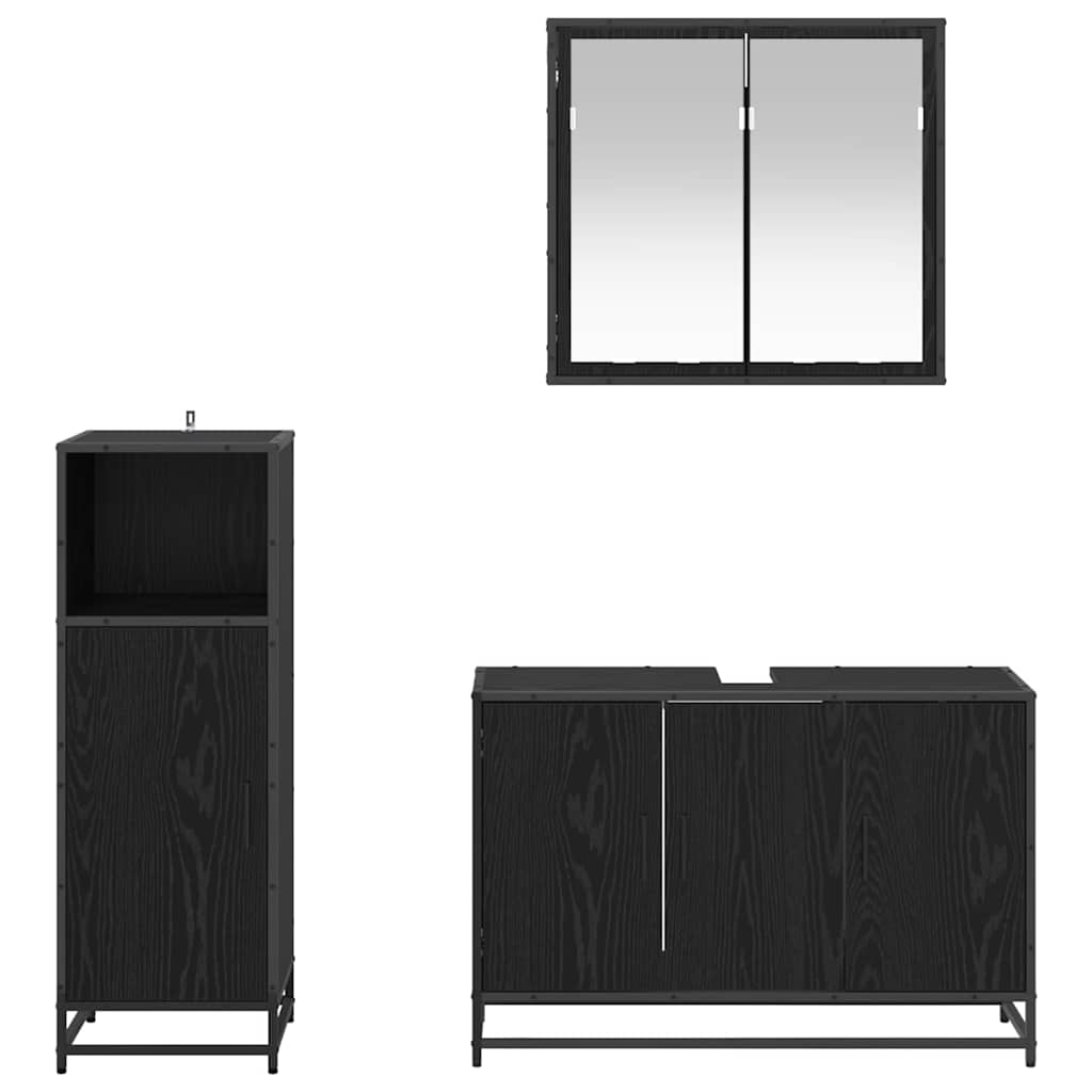 Badezimmermöbel-Set 3 pcs Schwarz Eichen-Optik Holzwerkstoff
