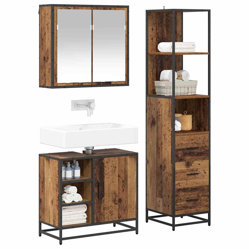 Badezimmermöbel-Set mit Schubladen 3 pcs Altholz Holzwerkstoff