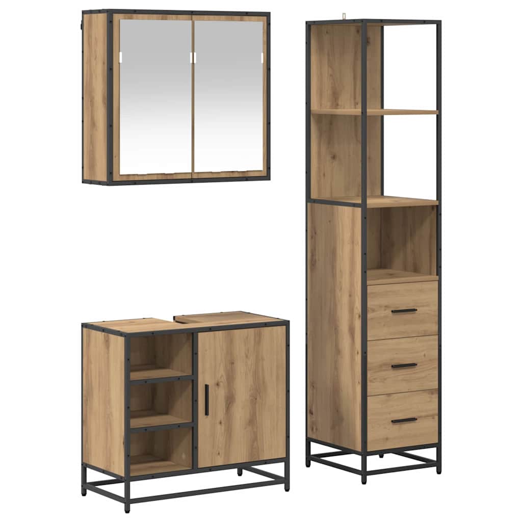 Badezimmermöbel-Set mit Regal 3 pcs Artisan-Eiche Holzwerkstoff