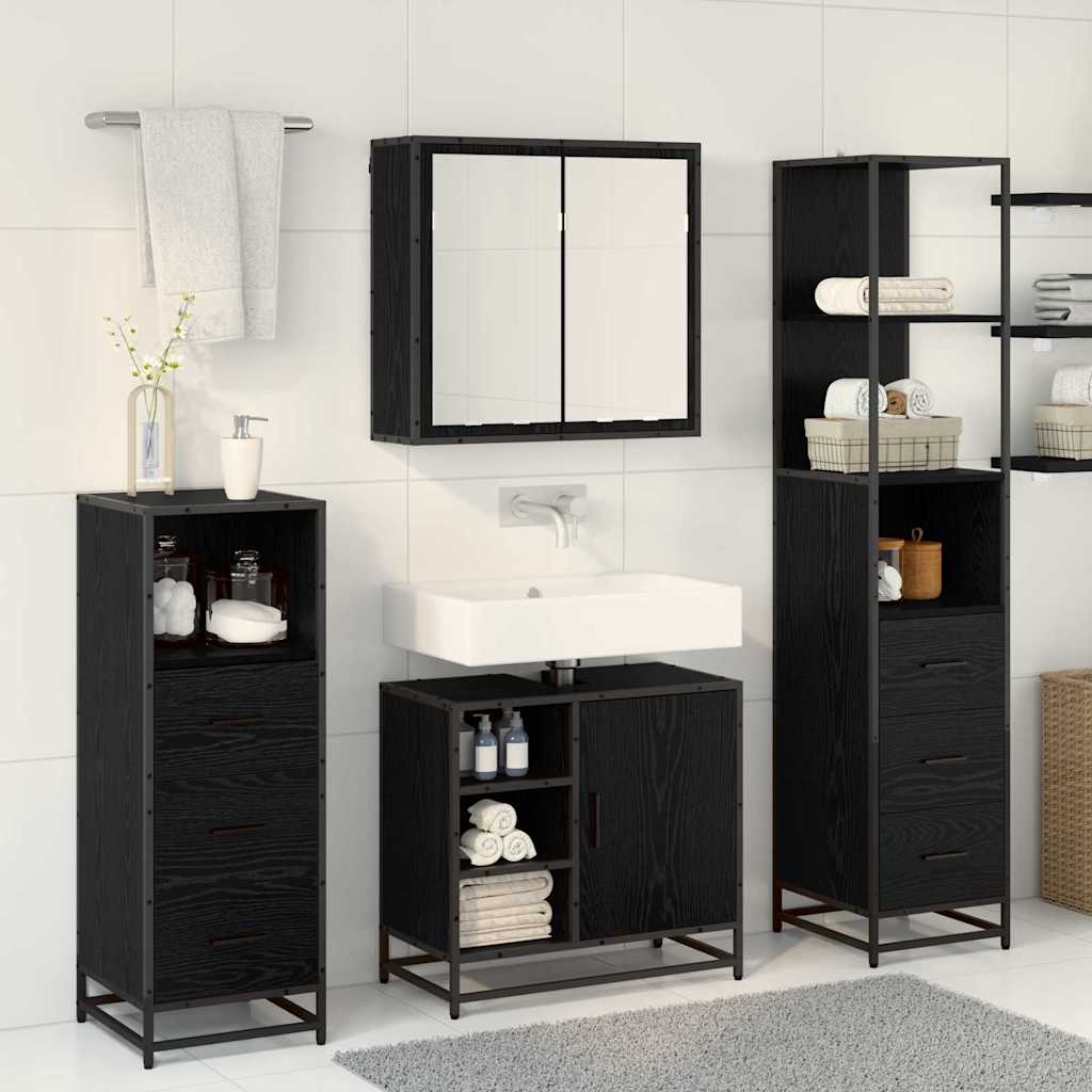 Badezimmermöbel-Set 4 pcs Schwarz Eichen-Optik Holzwerkstoff