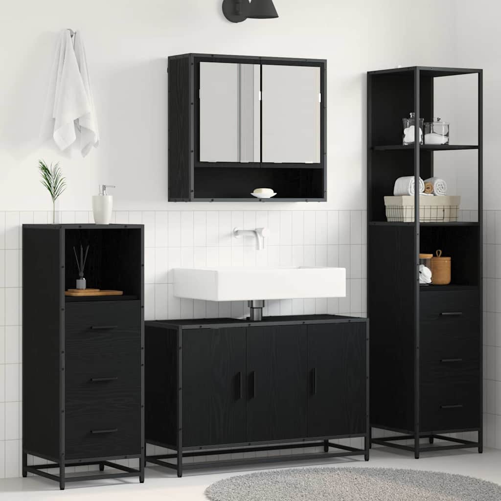 Badezimmermöbel-Set 3 pcs Schwarz Eichen-Optik Holzwerkstoff