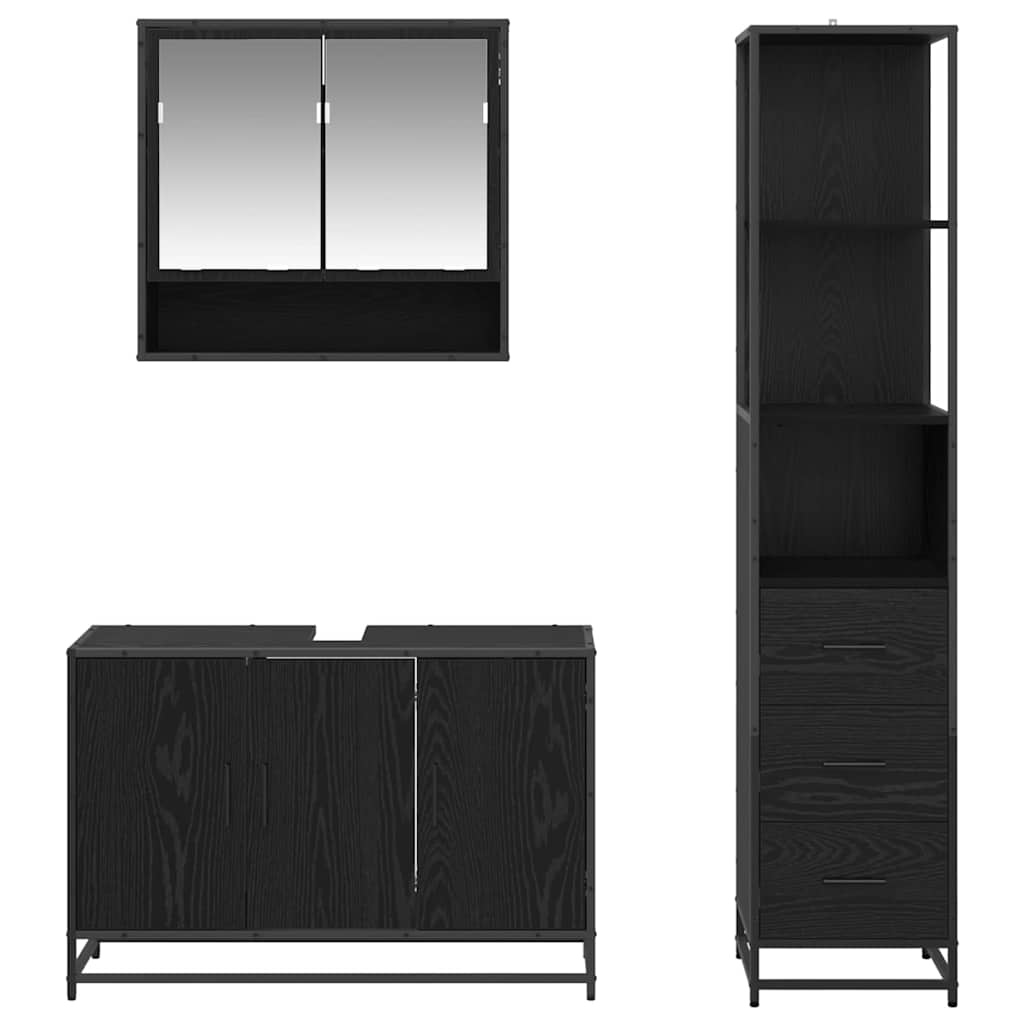Badezimmermöbel-Set 3 pcs Schwarz Eichen-Optik Holzwerkstoff