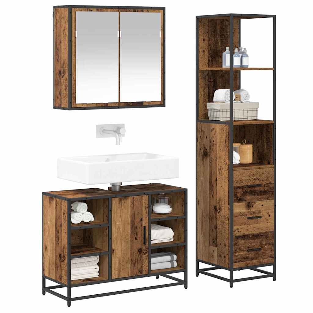Badezimmermöbel-Set mit Schubladen 3 pcs Altholz Holzwerkstoff
