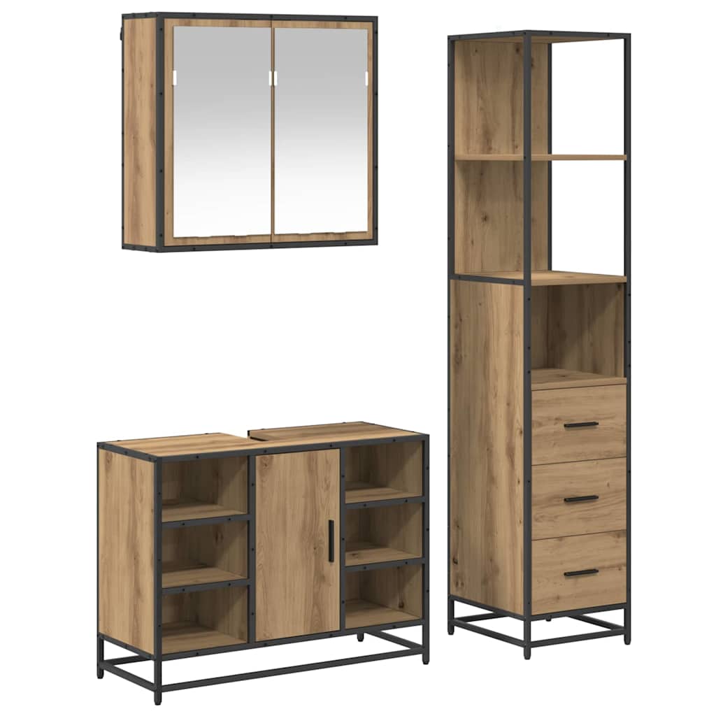 Badezimmermöbel-Set mit Regal 3 pcs Artisan-Eiche Holzwerkstoff
