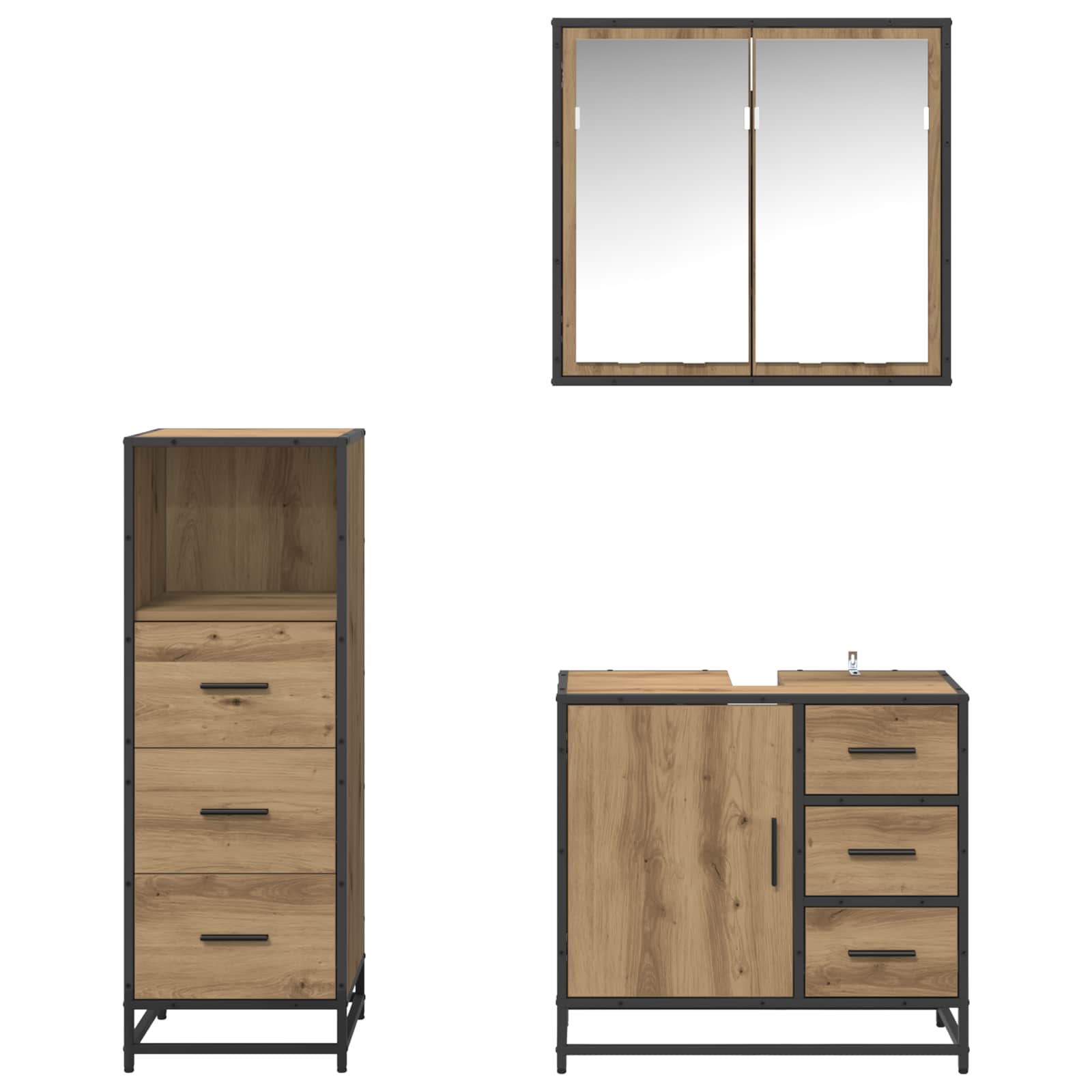 Badezimmermöbel-Set mit Regal 3 pcs Artisan-Eiche Holzwerkstoff