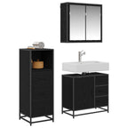 Badezimmermöbel-Set 3 pcs Schwarz Eichen-Optik Holzwerkstoff