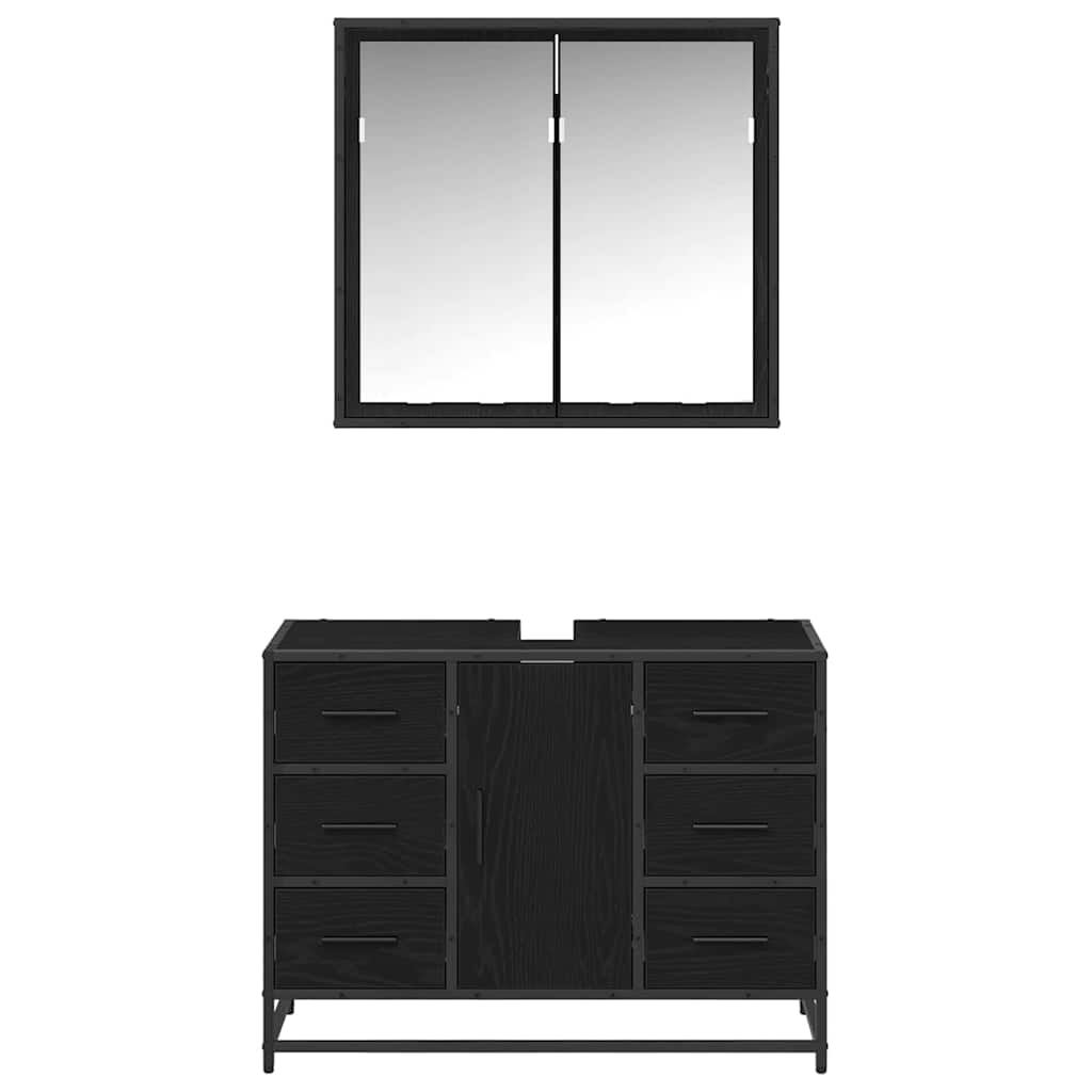 Badezimmermöbel-Set 2 pcs Schwarz Eichen-Optik Holzwerkstoff