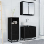 Badezimmermöbel-Set 3 pcs Schwarz Eichen-Optik Holzwerkstoff