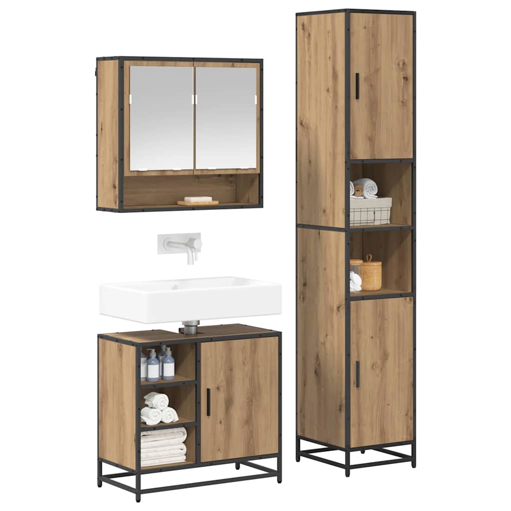 Badezimmermöbel-Set mit Regal 3 pcs Artisan-Eiche Holzwerkstoff
