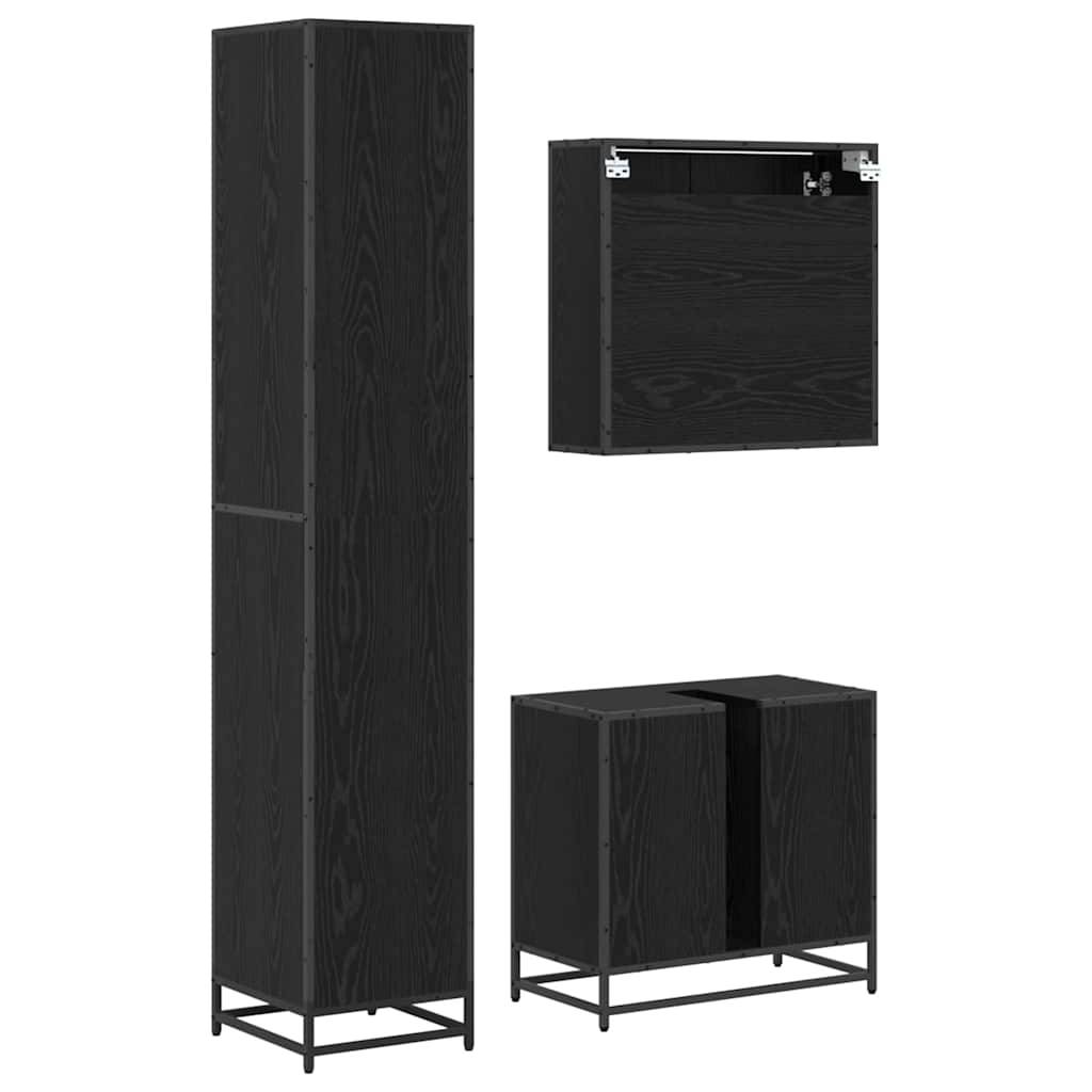 Badezimmermöbel-Set 3 pcs Schwarz Eichen-Optik Holzwerkstoff