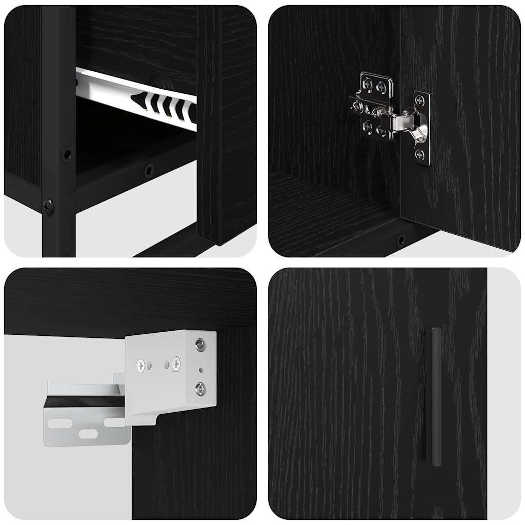 Badezimmermöbel-Set 3 pcs Schwarz Eichen-Optik Holzwerkstoff