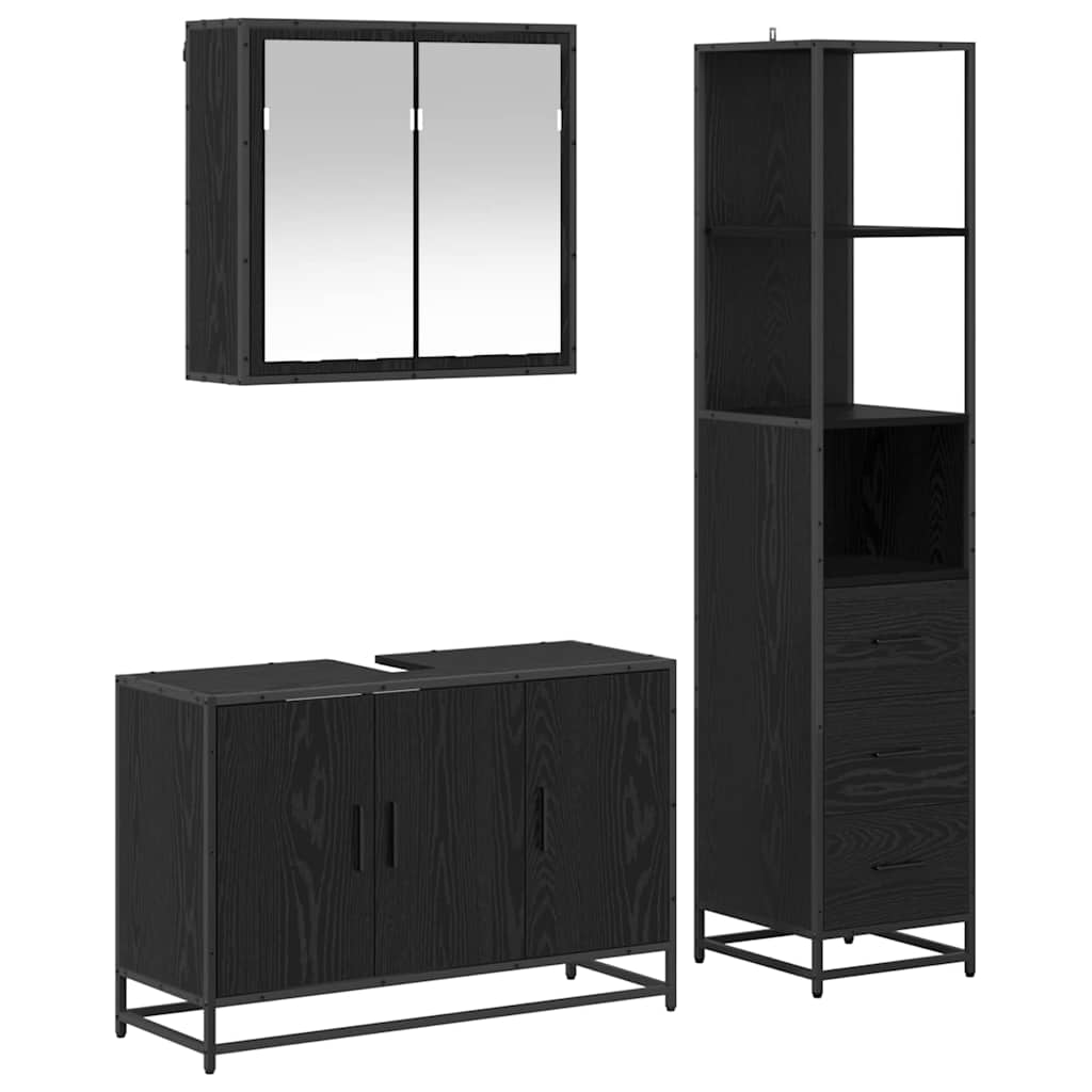 Badezimmermöbel-Set 3 pcs Schwarz Eichen-Optik Holzwerkstoff