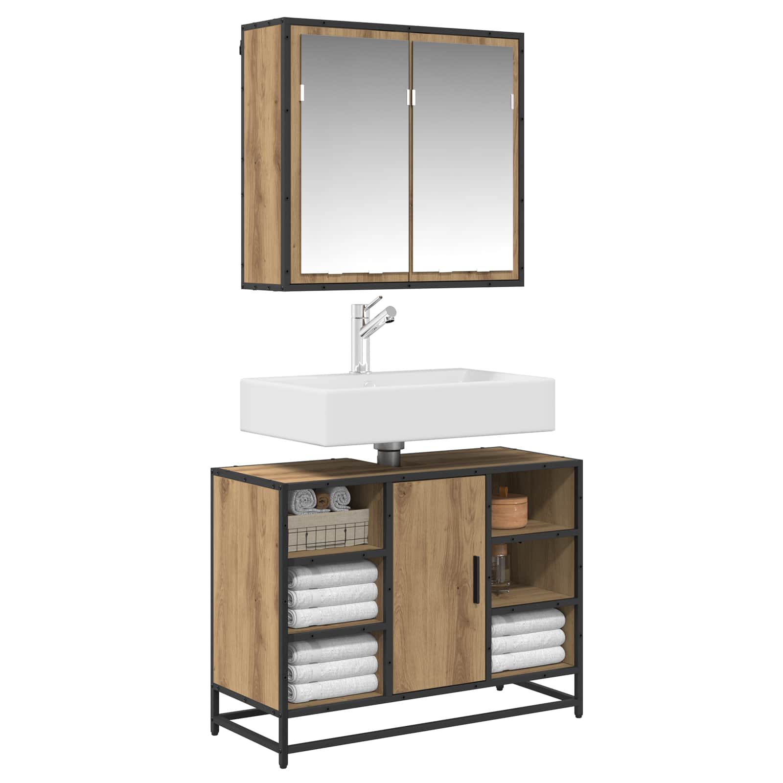 Badezimmermöbel-Set mit Regal 2 pcs Artisan-Eiche Holzwerkstoff