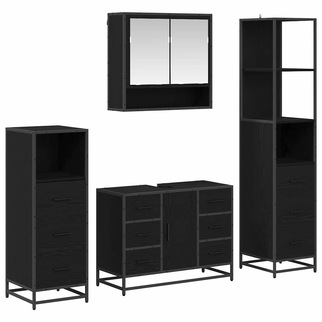 Badezimmermöbel-Set 4 pcs Schwarz Eichen-Optik Holzwerkstoff