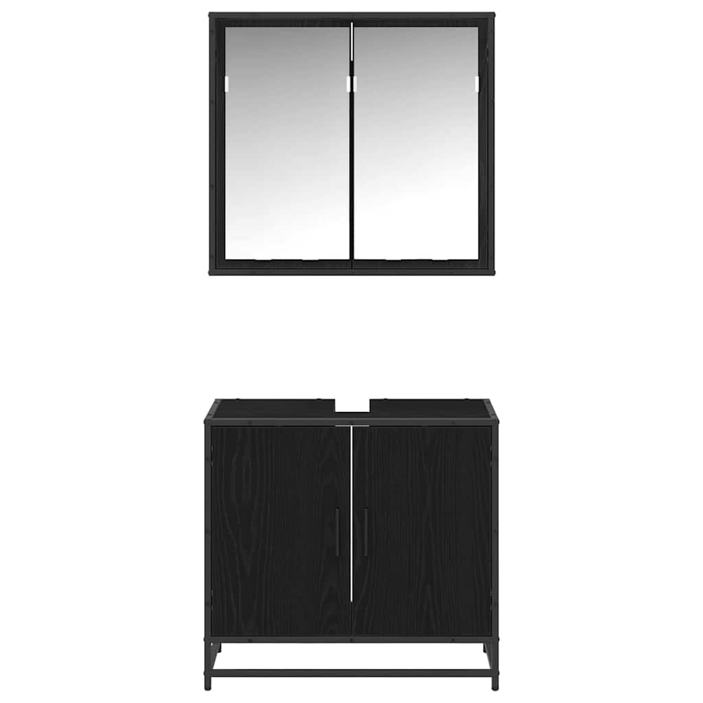 Badezimmermöbel-Set 2 pcs Schwarz Eichen-Optik Holzwerkstoff