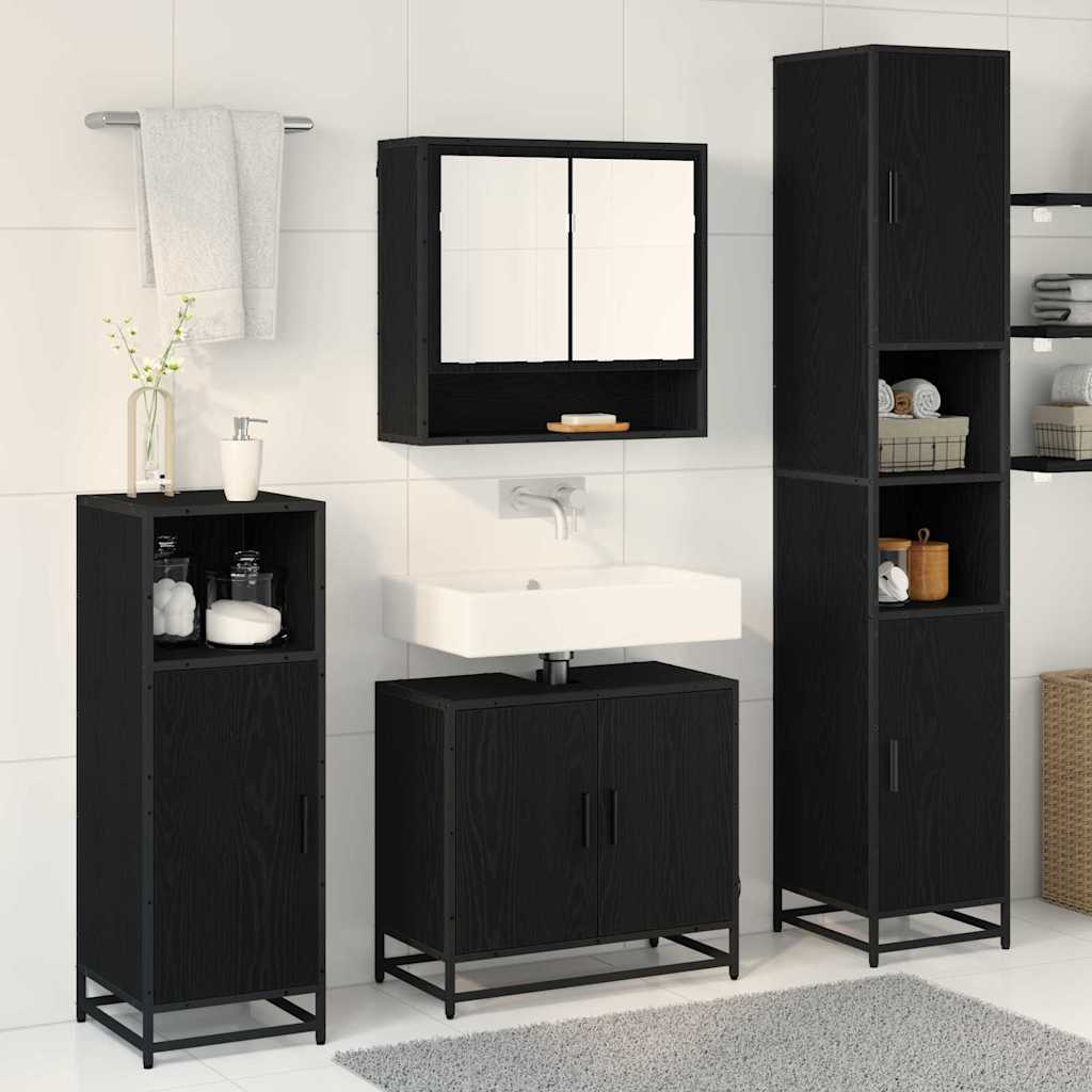 Badezimmermöbel-Set 4 pcs Schwarz Eichen-Optik Holzwerkstoff