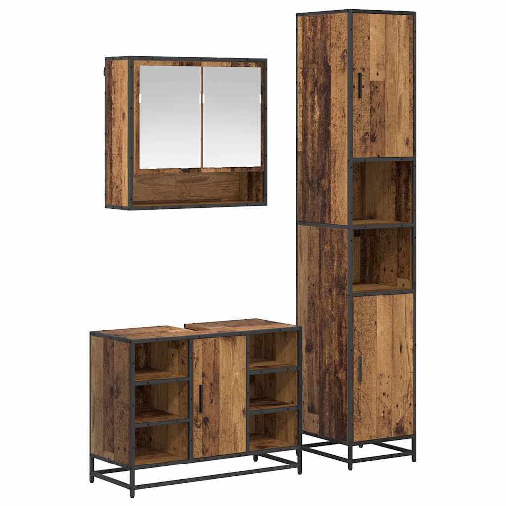 Badezimmermöbel-Set mit Regal 3 pcs Altholz Holzwerkstoff