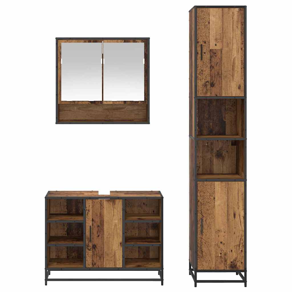 Badezimmermöbel-Set mit Regal 3 pcs Altholz Holzwerkstoff