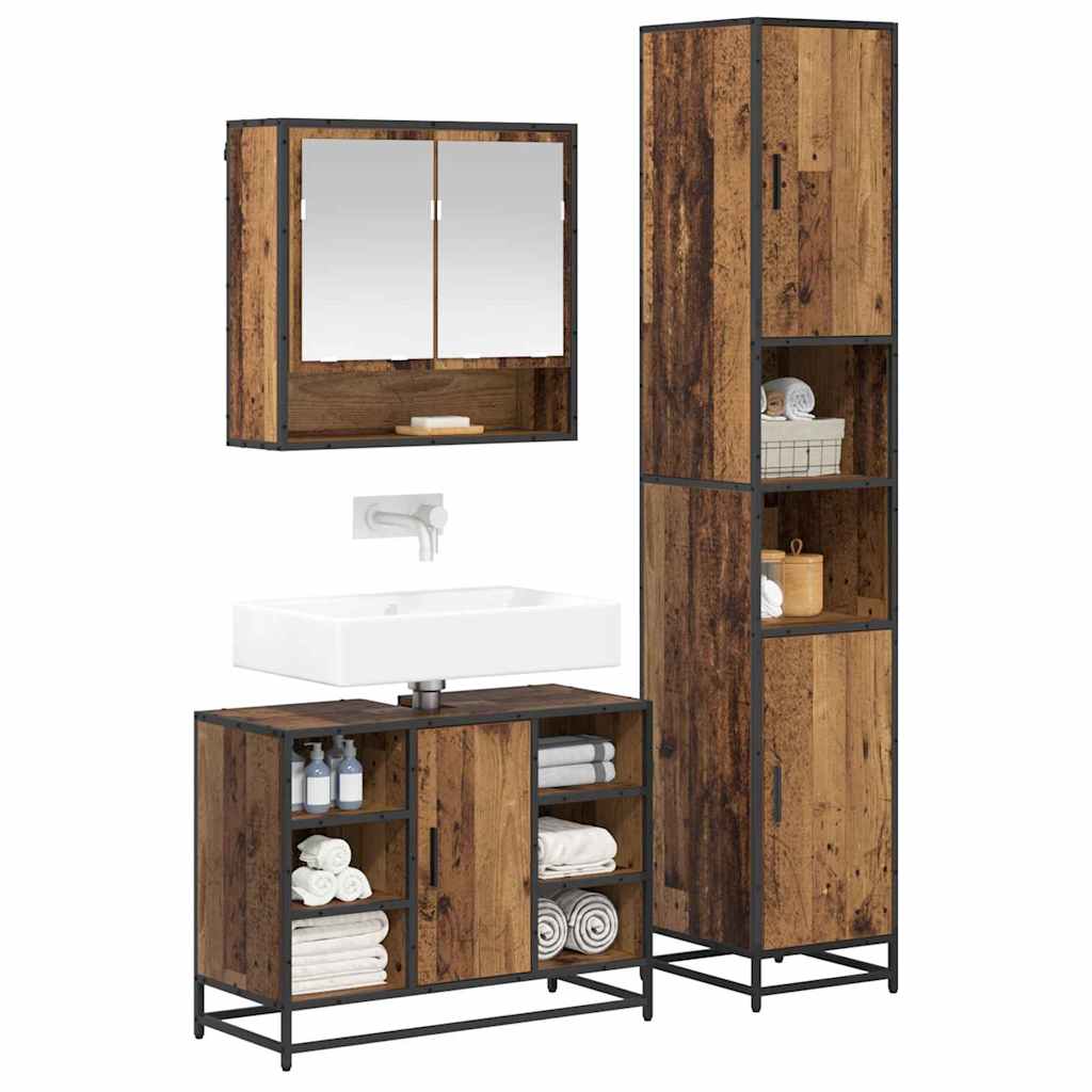 Badezimmermöbel-Set mit Regal 3 pcs Altholz Holzwerkstoff