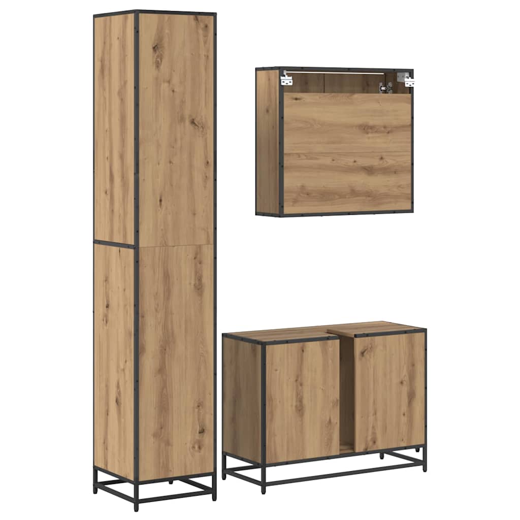 Badezimmermöbel-Set mit Regal 3 pcs Artisan-Eiche Holzwerkstoff