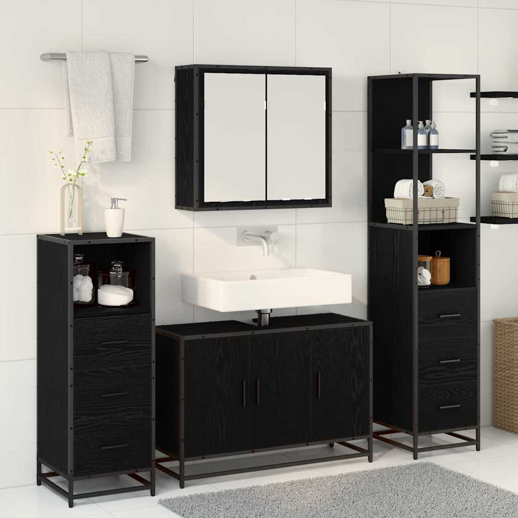 Badezimmermöbel-Set 4 pcs Schwarz Eichen-Optik Holzwerkstoff