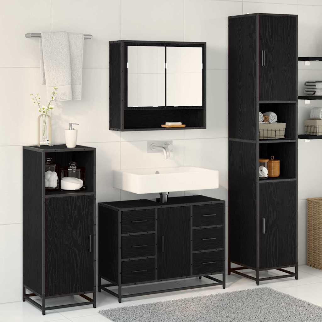 Badezimmermöbel-Set 3 pcs Schwarz Eichen-Optik Holzwerkstoff