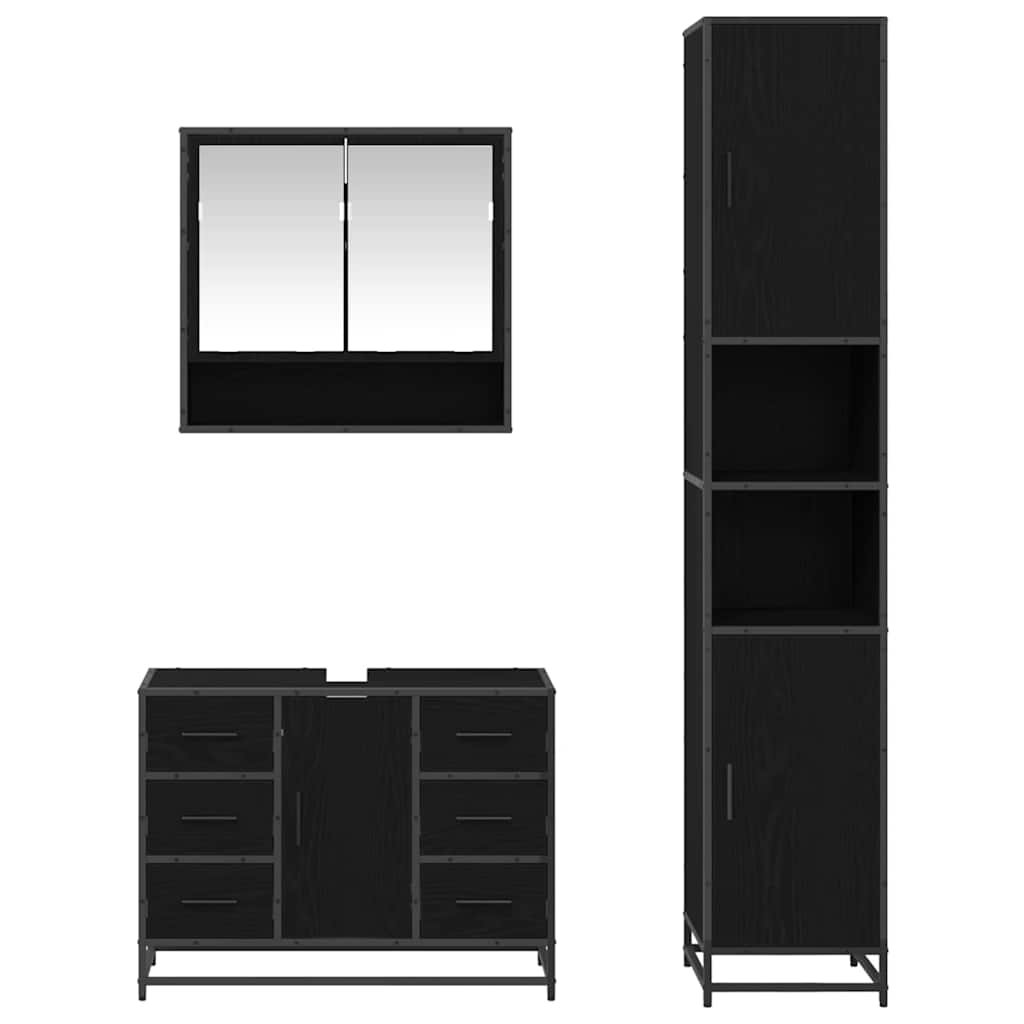 Badezimmermöbel-Set 3 pcs Schwarz Eichen-Optik Holzwerkstoff